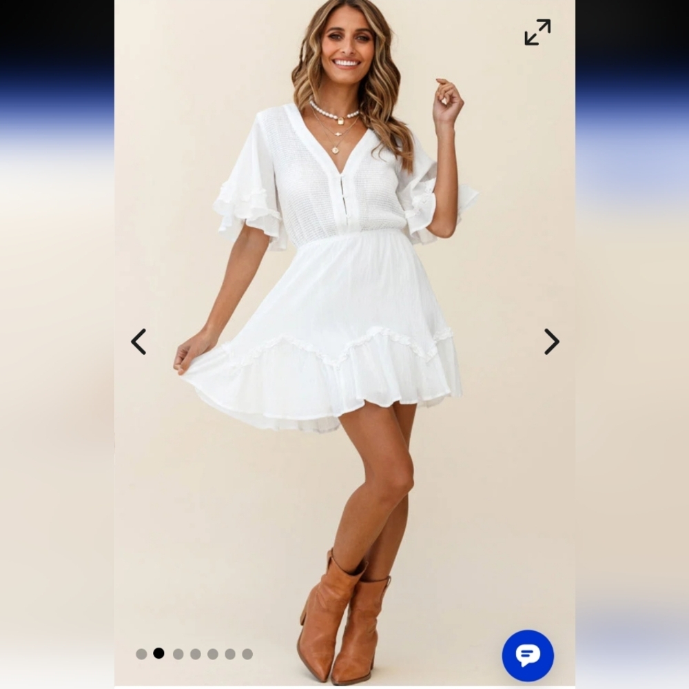 Here Comes The Sun White Ruffle Mini Dress Sz Small